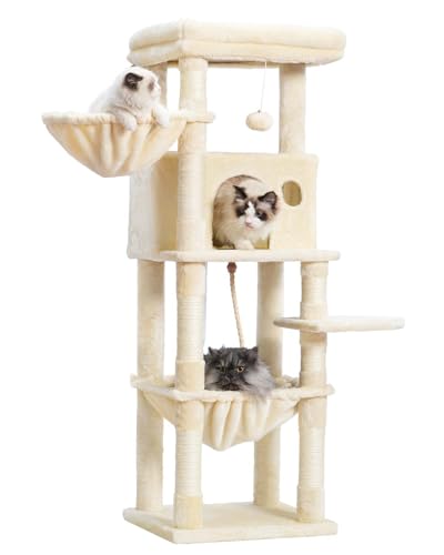 Gitelsnour Kratzbaum, Katzenturm mit großer Plattform, Korb und Höhle, 133,1 cm Katzenkratzbäume für Indoor-Katzen, Beige GCT010M von Gitelsnour