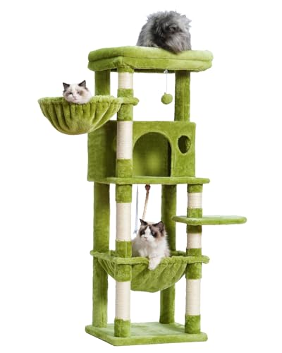 Gitelsnour Kratzbaum, Katzenturm mit großer Plattform, Korb und Höhle, 133,1 cm Katzenkratzbäume für Indoor-Katzen, Grün GCT010GR von Gitelsnour