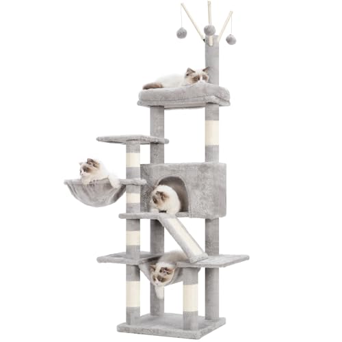 Gitelsnour Kratzbaum, mehrstufiger Katzenturm für Indoor-Katzen, Katzenhaus mit Kratzbaum und Brett, Katzenhängematte, Hellgrau GCT011W Gitelsnour Kratzbaum, mehrstufiger Katzenturm für Indoor-Katzen, Katzenhaus mit Kratzbaum und Brett, Katzenhängematte, Hellgrau GCT011W von Gitelsnour