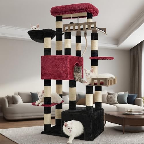 Gitelsnour Kratzbaum, robuster Katzenturm für große ausgewachsene Katzen, Haupt-Katzenbaum mit Hängematte, 2 große Sitzstangen, 2 Katzenhütten für Indoor-Katzen 9 kg, 15 Kratzstämme, Schwarz (Gothic Gitelsnour Kratzbaum, robuster Katzenturm für große ausgewachsene Katzen, Haupt-Katzenbaum mit Hängematte, 2 große Sitzstangen, 2 Katzenhütten für Indoor-Katzen 9 kg, 15 Kratzstämme, Schwarz (Gothic von Gitelsnour