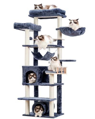 Gitelsnour Kratzbaum für Indoor-Katzen, 162,6 cm hoch, Katzenturm mit Kratzbaum, große Katzenhütte und Plattformen für große Erwachsene, Katzentunnel, Hängematte, Katzennäpfe, Dunkelgrau GCT021G Gitelsnour Kratzbaum für Indoor-Katzen, 162,6 cm hoch, Katzenturm mit Kratzbaum, große Katzenhütte und Plattformen für große Erwachsene, Katzentunnel, Hängematte, Katzennäpfe, Dunkelgrau GCT021G von Gitelsnour