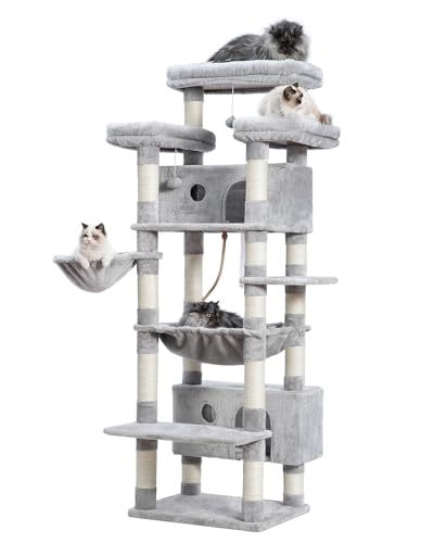Gitelsnour Kratzbaum für Indoor-Katzen, groß, Erwachsene, 188 cm, Katzenturm mit 3 großen Plattformen, 2 Körben, 2 Höhlen, mehrstöckige Kratzbäume, Hellgrau GCT030W Gitelsnour Kratzbaum für Indoor-Katzen, groß, Erwachsene, 188 cm, Katzenturm mit 3 großen Plattformen, 2 Körben, 2 Höhlen, mehrstöckige Kratzbäume, Hellgrau GCT030W von Gitelsnour
