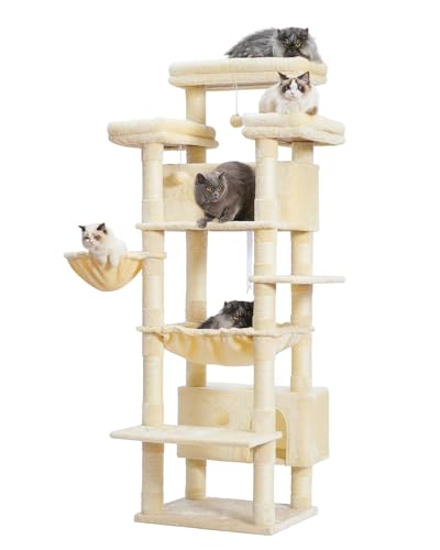 Gitelsnour Kratzbaum für Indoor-Katzen, großer Erwachsener, 188 cm, Katzenturm mit 3 großen Plattformen, 2 Körben, 2 Höhlen, mehrstufige Kratzstämme, Beige GCT030M von Gitelsnour