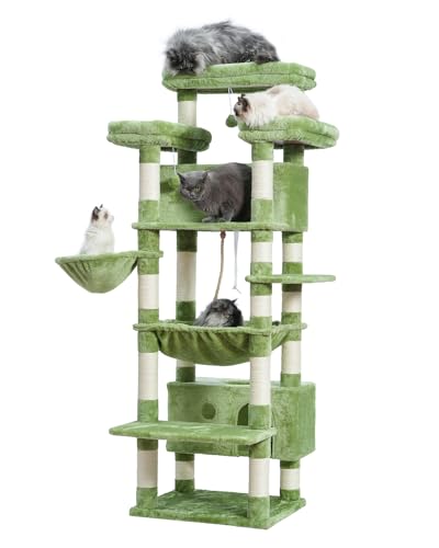 Gitelsnour Kratzbaum für Indoor-Katzen, großer Erwachsener, 188 cm, Katzenturm mit 3 großen Plattformen, 2 Körben, 2 Höhlen, mehrstufige Kratzstämme, Grün GCT030GR von Gitelsnour