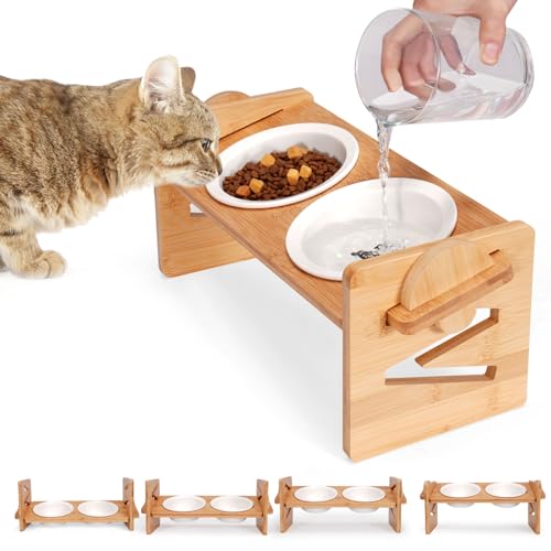 Gitohoni Erhöhte Hundenäpfe für kleine Hunde, erhöhte Katzennäpfe aus Keramik, 2 Stück, geneigter Katzenfutterschalenständer mit einstellbarer für Haustier, Spülmaschine Gitohoni Erhöhte Hundenäpfe für kleine Hunde, erhöhte Katzennäpfe aus Keramik, 2 Stück, geneigter Katzenfutterschalenständer mit einstellbarer für Haustier, Spülmaschine von Gitohoni