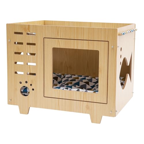 Katzenhaus aus Holz Beige, Löcher in Form von Katzenpfoten Fischen Abnehmbare Katzenhaus,Große Öffnung Bodenmontage Haustierhaus mit Weiche Polsterung Stützfüße für die meisten Katzen geeignet Katzenhaus aus Holz Beige, Löcher in Form von Katzenpfoten Fischen Abnehmbare Katzenhaus,Große Öffnung Bodenmontage Haustierhaus mit Weiche Polsterung Stützfüße für die meisten Katzen geeignet von Giuffrida