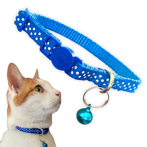 Giving Paws - Buntes gepunktetes Katzenhalsband – gibt Haustieren in Not – sicheres und modisches Katzenhalsband – stilvolles 0,95 cm breites, verstellbares Kätzchenhalsband – Blau von Giving Paws