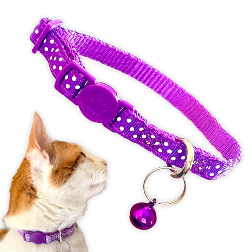 Giving Paws - Buntes gepunktetes Katzenhalsband – gibt Haustieren in Not – sicheres und modisches Katzenhalsband – stilvolles 0,95 cm breites, verstellbares Kätzchenhalsband – Violett von Giving Paws