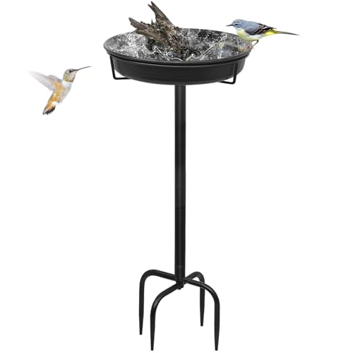Giyiprpi 35.5in Vogeltränke Vogelbad Futter Schale Wasserstelle Stehend, Vogelbad Garten für Wildvögel Wassertränke für Vögel, Vogeltränke Groß Frostsicher Winterfest Vogeltränke (schwarz) von Giyiprpi