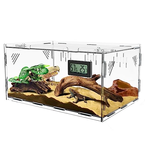 Giznzg Terrarium für Reptilien, Reptil Fütterungsbox, 360° Acryl Terrarium mit Digitales Thermometer Hygrometer Reptilienzuchtbox für Spinne/Schnecke/Frosch/Eidechse/Schildkröte etc.(30 * 20 * 15cm) von Giznzg