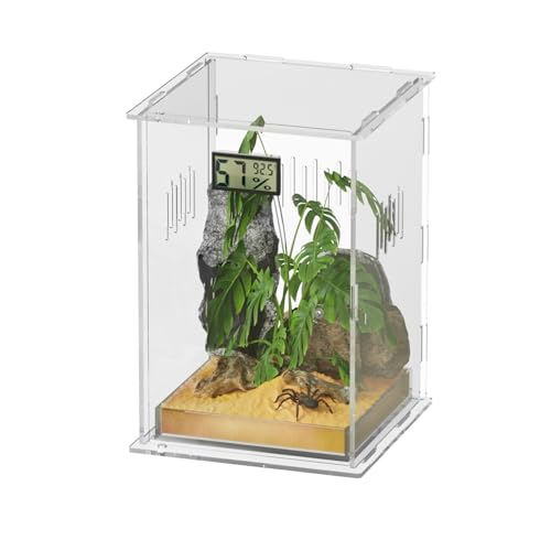 Giznzg Terrarium für Reptilien, Reptil Fütterungsbox, Acryl Terrarium mit Digitales Thermometer Hygrometer Reptilienzuchtbox für Spinne/Schnecke/Frosch/Eidechse/Schildkröte (25x15x15cm) von Giznzg