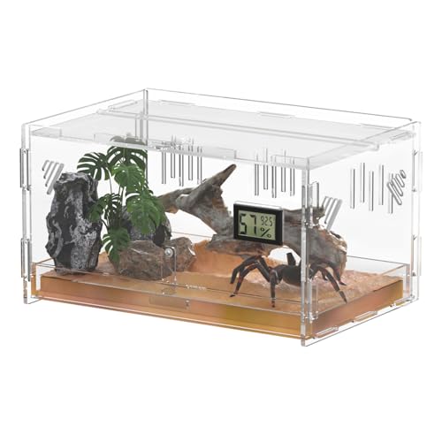 Giznzg Terrarium für Reptilien, Reptil Fütterungsbox, Acryl Terrarium mit Digitales Thermometer Hygrometer Reptilienzuchtbox für Spinne/Schnecke/Frosch/Eidechse/Schildkröte (30x20x15cm) von Giznzg
