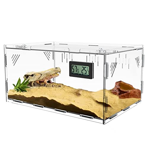 Reptilien Terrarium Tank, Acryl Transparente Reptilien Futterbox mit Temperatur Hygrometer, Insekten Futterbox, Reptilien Aufzuchtbox für Spinnen, gehörnte Frösche, Echse, Schlangen, 40 x 25 x 18 cm von Giznzg