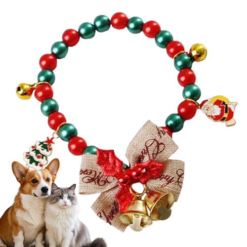 GjnjfdF Christmas Cat Halsband | Weiblich Welpen Halskette | Halsband mit Schleife Glocke und Santa Weihnachtsbaum Schneeflocken Elch Anhänger Festtag Zubehör für Kleine Hunde Mädchen Junge von GjnjfdF