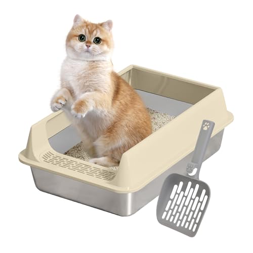 GjnjfdF Katzenklo,Edelstahl Katzenklo Spritzwassergeschützt Mit Schaufel - Antihaft Katzentoilette Zubehör für Große Mittelkleine Katzen Wohnung Garten Balkon GjnjfdF Katzenklo,Edelstahl Katzenklo Spritzwassergeschützt Mit Schaufel - Antihaft Katzentoilette Zubehör für Große Mittelkleine Katzen Wohnung Garten Balkon von GjnjfdF