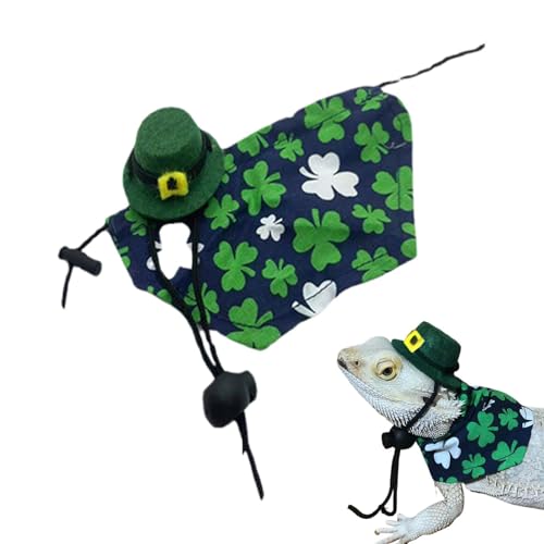 GjnjfdF Kleidung und Hut aus, Cosplay-Kostüm für Haustiere, Grün Shamrock Pattern Cloak and Cap, Reptilien-Cosplay-Zubehör, kleines Tier für St. Patrick's GjnjfdF Kleidung und Hut aus, Cosplay-Kostüm für Haustiere, Grün Shamrock Pattern Cloak and Cap, Reptilien-Cosplay-Zubehör, kleines Tier für St. Patrick's von GjnjfdF