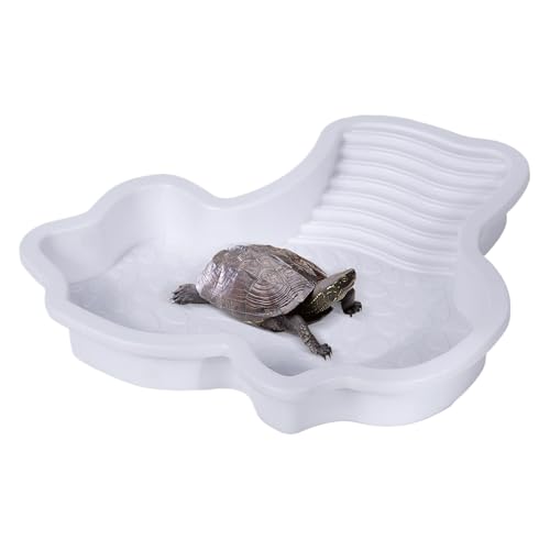 GjnjfdF Reptilienpool, Futterschale Und Wassernapf Für Reptilien Terrarium, Einweichschale mit Rampe, Terrarium Zubehör Sonnenplateau, Aquariumdekoration Futternapf für Amphibien von GjnjfdF