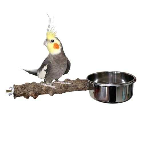 GjnjfdF Vogelstange mit Futterbecher, Vogelstange aus mit Schüssel | Vogelkäfig-Ständer aus mit Schüssel – integriertes Futterwerkzeug für Nymphensittiche, von GjnjfdF