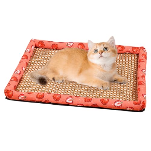 GkgWuxf Hundekühlmatte Für Innenbereich - Kühlkissen Für Hunde | Hitzebeständiges Waschbares Rattan Hundebett 50x40 cm Für Transportbox Camping Reisen von GkgWuxf