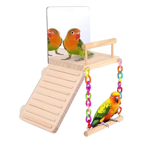 GkgWuxf Sitzstange für Vögel, -Trainingsständer aus Holz mit Kletterleiter und Spiegel, multifunktionales Vogelsitzspielzeug für Aras, Lovebirds Sittiche, Nymphensittiche, Spatzen, Finken von GkgWuxf