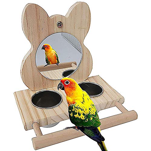 Gkhowiu Papageienspielzeug, mit Futtertasse aus Edelstahl, Zubehör für Rahmen aus Holz, Vogelkäfig von Gkhowiu