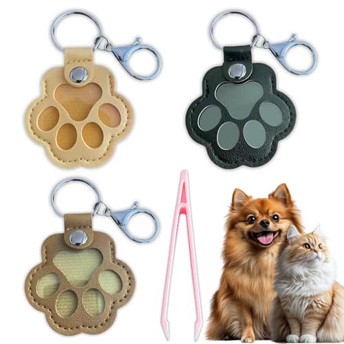 Glamifyr 3 Stück Schlüsselanhänger für Tierhaare,Schlüsselanhänger Hundehaare Katzenhaare,Schlüsselanhänger aus Leder zur Erinnerung an Ihr Haustier,Personalisiert Pfote Tierhaar Anhänger mit Pinzette von Glamifyr
