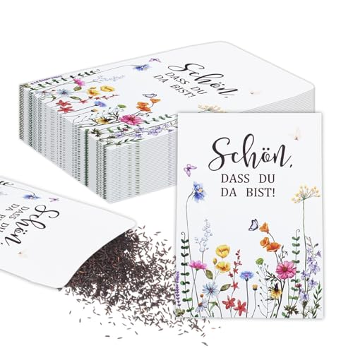 Glamifyr 50 Stück Schön DASS du da bist Samentüten,Samentütchen,Blumensamen Geschenktüten,Saatgut Aufbewahrung,Samenpakete Papiertüten,Gastgeschenke Hochzeit,für Münzen Perlen Samenumschlag(7x10cm) von Glamifyr