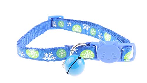 Glamour Girlz Katzengesicht Nylon Weihnachten Schneeflocke Sicherheitsverschluss Glöckchen Verstellbares Halsband (Blau) von Glamour Girlz