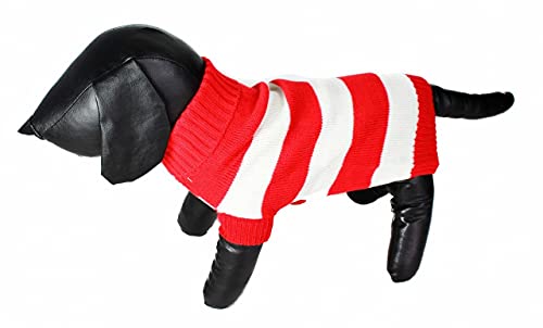 Pullover für kleine Hunderassen, groß, gestreift, weiß, schwarz, rot, gestrickt, warm, für den Winter, Größe M, Rot von Glamour Girlz