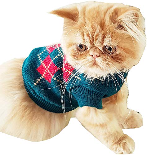 Glamour Girlz Strickpullover mit Argyle-Muster für kleine Hunde und Katzen, Gr. L, Grün / Rot von Glamour Girlz