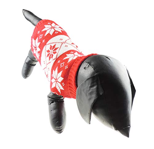 Warmer Winterpullover für kleine Hunderassen, gestrickt, nordische Schneeflocke, Rot oder Schwarz (Größe L, Rot) von Glamour Girlz