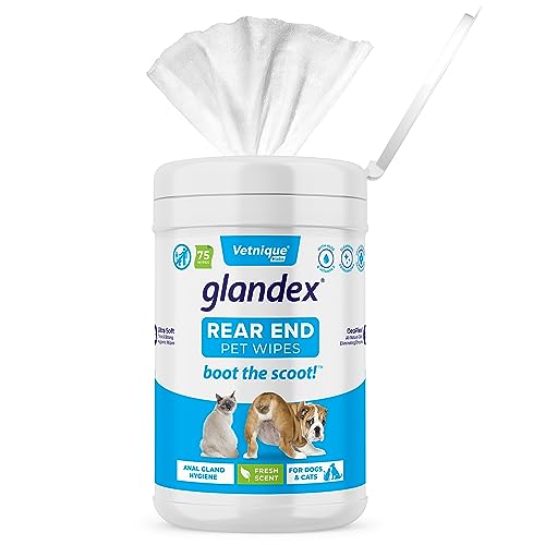 Glandex® Wischtücher für Hunde, Katzen und Haustiere Reinigen desodorierende hygienische Pflegetücher für Analdrüsen (75ct Kanister) von Glandex
