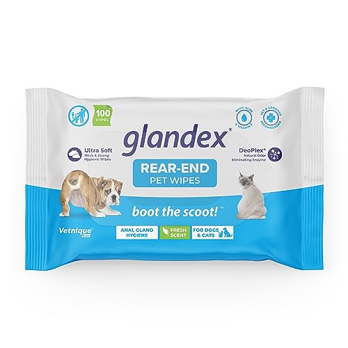 Glandex® Wischtücher für Hunde, Katzen und Haustiere Reinigen desodorierende hygienische Pflegetücher für Analdrüsen (100ct Beutel) von Vetnique