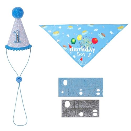 Hunde-Geburtstagshut, Hunde-Geburtstagsparty-Zubehör, Halsband, Glitzer, Mütze, Schal, Halstuch, Glitzer-Hut-Set, Hunde-Geburtstagsmütze mit Nummer Hunde-Geburtstagshut, Hunde-Geburtstagsparty-Zubehör, Halsband, Glitzer, Mütze, Schal, Halstuch, Glitzer-Hut-Set, Hunde-Geburtstagsmütze mit Nummer von Glanhbnol