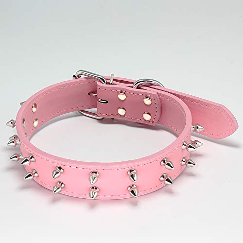 Glanhook Halten Sie Ihren Hund sicher und stilvoll mit unserem 45,7 cm verstellbaren Hundehalsband mit Spikes – strapazierfähiges rosa Lederhalsband-Design für zusätzlichen Schutz S von Glanhook