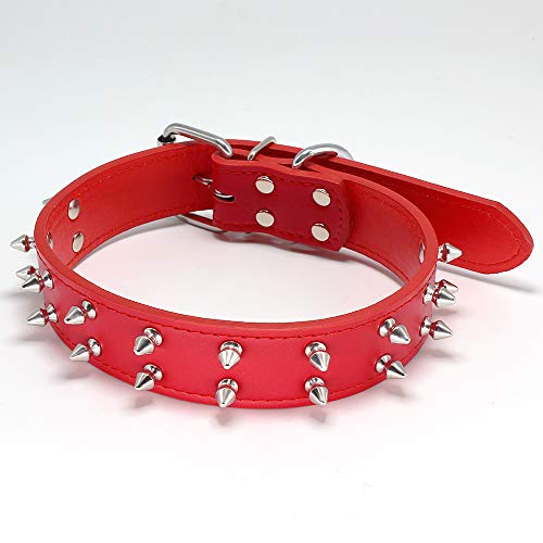 Glanhook Halten Sie Ihren Hund sicher und stilvoll mit unserem 45,7 cm verstellbaren Hundehalsband mit Spikes – strapazierfähiges rotes Lederhalsband-Design für zusätzlichen Schutz S von Glanhook