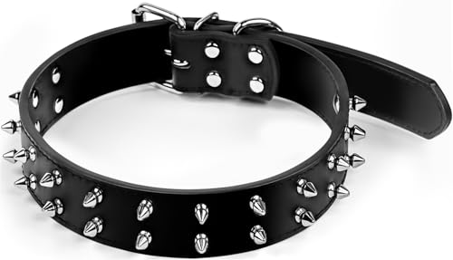 Glanhook Halten Sie Ihren Hund sicher und stilvoll mit unserem 45,7 cm verstellbaren Hundehalsband mit Spikes – strapazierfähiges schwarzes Lederhalsband für zusätzlichen Schutz S von Glanhook
