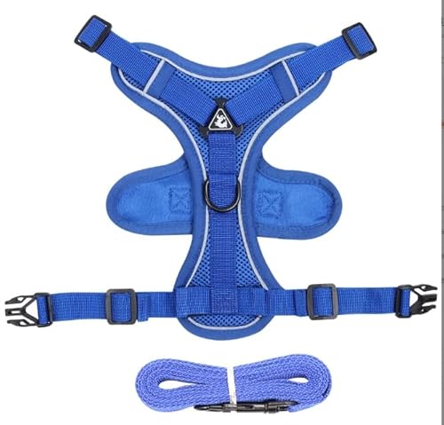 GlasFlength Katzengeschirr mit Leine Ausbruchsicher, Katzenleine mit Geschirr für Katzen Verstellbar Katzen Geschirr Set Cat Harness Softgeschirr für Katze mit Reflektierenden Streifen (Blau-L) von GlasFlength