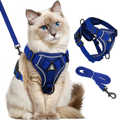GlasFlength Katzengeschirr mit Leine Ausbruchsicher, Katzenleine mit Geschirr für Katzen Verstellbar Katzen Geschirr Set Cat Harness Softgeschirr für Katze mit Reflektierenden Streifen (Dunkelblau-M) GlasFlength Katzengeschirr mit Leine Ausbruchsicher, Katzenleine mit Geschirr für Katzen Verstellbar Katzen Geschirr Set Cat Harness Softgeschirr für Katze mit Reflektierenden Streifen (Dunkelblau-M) von GlasFlength