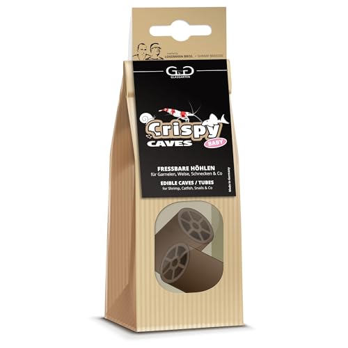 GlasGarten Crispy Caves | Größe Baby / 2 STK. – fressbare Höhlen für Ziergarnelen, 2in1 = Versteck & Futterplatz, reich an Ballaststoffen mit Holzfasern & Walnussblättern von GlasGarten