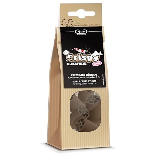 GlasGarten Crispy Caves | Größe Baby / 6 STK. – fressbare Höhlen für Ziergarnelen, 2in1 = Versteck & Futterplatz, reich an Ballaststoffen mit Holzfasern & Walnussblättern von GlasGarten