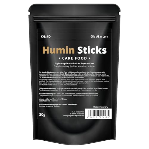 GlasGarten Humin Sticks | 30g – Ergänzungsfutter für Ziergarnelen, Schnecken & Krebse, Huminstoffe für Tiere & Aquariumwasser, aus 100% natürlichen Zutaten von GlasGarten