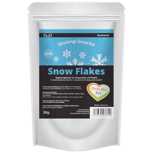 GlasGarten Shrimp Snacks Snow Flakes 3in1 | 30g – Nuggets schnell zu kleinen Flocken zerfallend, mit verschiedenen Geschmacksrichtungen, reich an Vitaminen, Aminosäuren & Ballaststoffen von GlasGarten