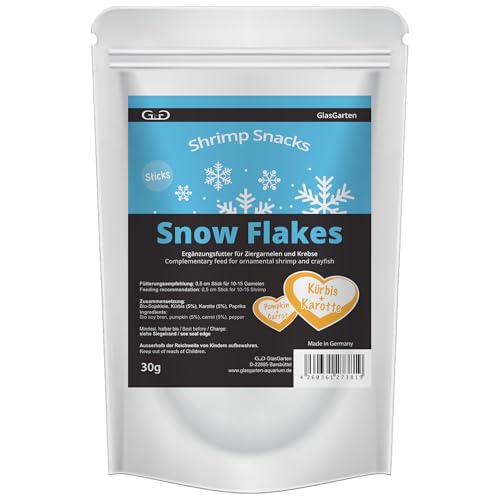 GlasGarten Shrimp Snacks Snow Flakes Kürbis + Karotte | 30g – Nuggets schnell zu kleinen Flocken zerfallend, aus 90% Bio-Sojakleie, 10% Kürbis & Karotte von GlasGarten