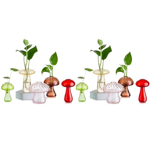 Glasseam Pilz-Pflanzgefäß, Anzuchtvase, Set mit 10 Glas-Terrarien für Pflanzen, niedlicher Hydrokultur-Pflanzgefäß, farbige Anzuchtstation, dekorative Knospenvasen für Blumen, einzigartige Geschenke von Glasseam