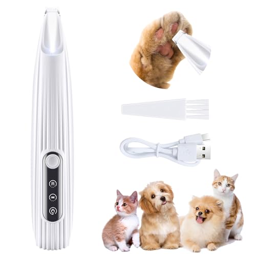 GlauStalos Haustierhaarschneider mit LED-Licht, 500mAh Wiederaufladbarer Pfotentrimmer für Hunde, Kabellos Leise Hund Pfoten Trimmer, Haustier Rasierer für Pfoten, Augen, Ohren, Gesicht, Körp von GlauStalos