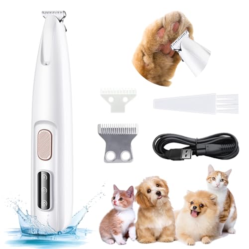 GlauStalos Haustierhaarschneider mit LED-Licht, 500mAh Wiederaufladbarer Pfotentrimmer für Hunde, IPX4 Kabellos Hund Pfoten Trimmer, Haustier Rasierer für Dickes, Langes und Lockiges Tierhaa (F5) von GlauStalos
