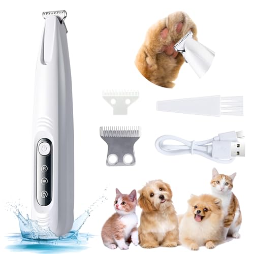 GlauStalos Haustierhaarschneider mit LED-Licht, 500mAh Wiederaufladbarer Pfotentrimmer für Hunde, IPX7 Kabellos Hund Pfoten Trimmer, Haustier Rasierer für Pfoten, Augen, Ohren, Gesicht, Körp (F6) von GlauStalos