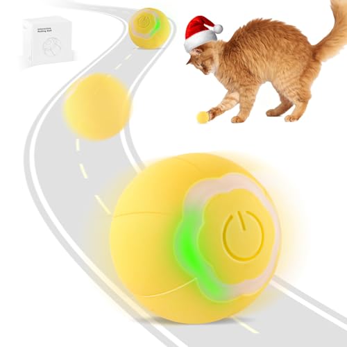 Interaktives Katzenspielzeug Ball, Intelligentes Automatisches Bewegliches Kugelpuzzle für den Innenbereich, USB-Aufladung, Haustierspielzeug mit Licht, Lustiges Geschenk für Kätzchen (gelb) von Glaublieb