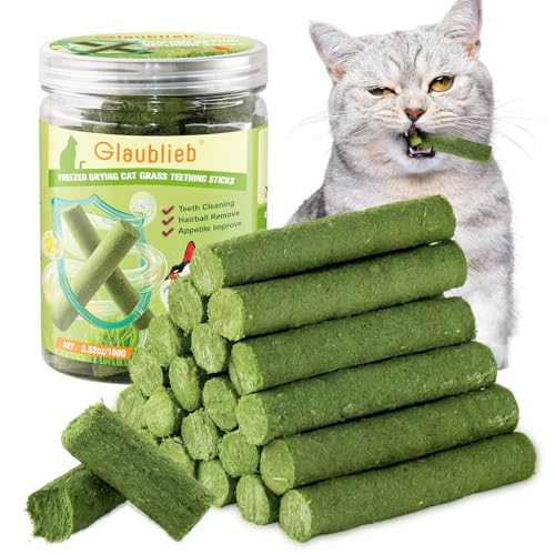Katzengras Snack, Katzengras Sticks Natürlich Getrocknet Snacks für Katzen für Haarballenentfernung und Zahnpflege, Katzenminze, Cat Grass Stick (100g) von Glaublieb